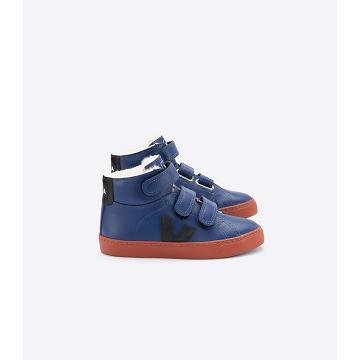 Blue Kids' Veja ESPLAR MID FURED LEATHER High Tops | AU 689MQZ